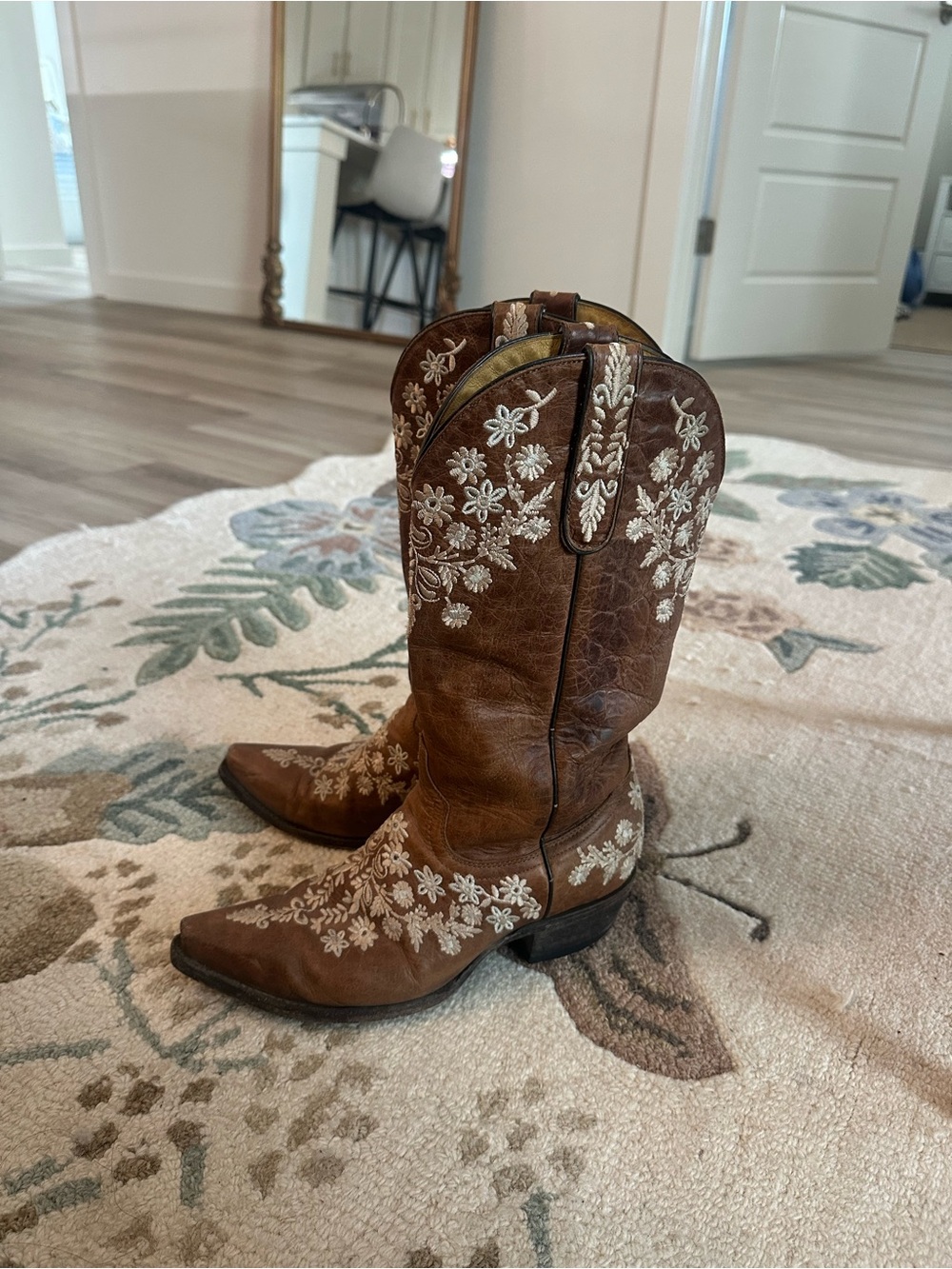 Brown Embroidered Western Cowboy Boots - Women's